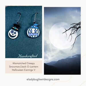 Mismatched Creepy Snowman/Jack-O-Lantern Halloween Earrings V - - LadybugfeetDesigns -