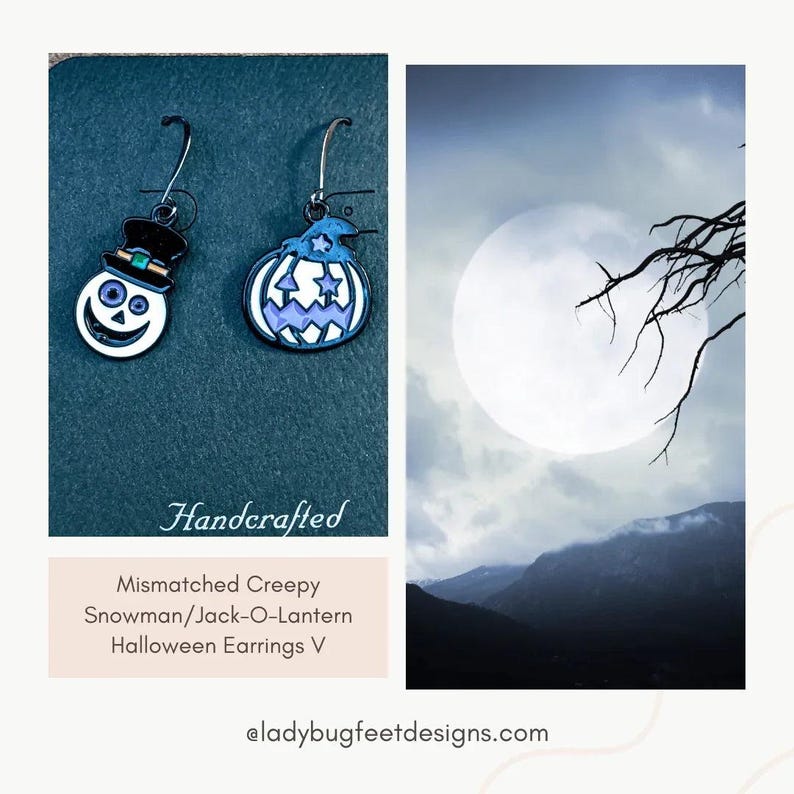 Mismatched Creepy Snowman/Jack-O-Lantern Halloween Earrings V - - LadybugfeetDesigns -