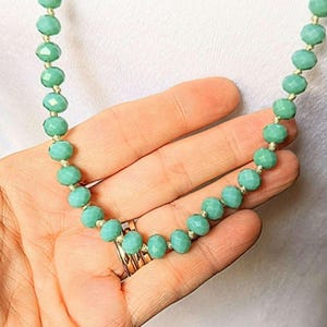 Turquoise Crystal Knotted Necklace -36 inch - - LadybugfeetDesigns -
