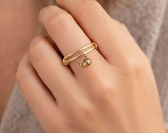 Anello con ciondolo espandibile a forma di balena, color oro