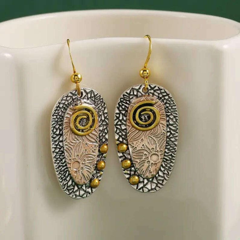 Swirl Rivot Art Deco Dangle Earrings - - LadybugfeetDesigns -