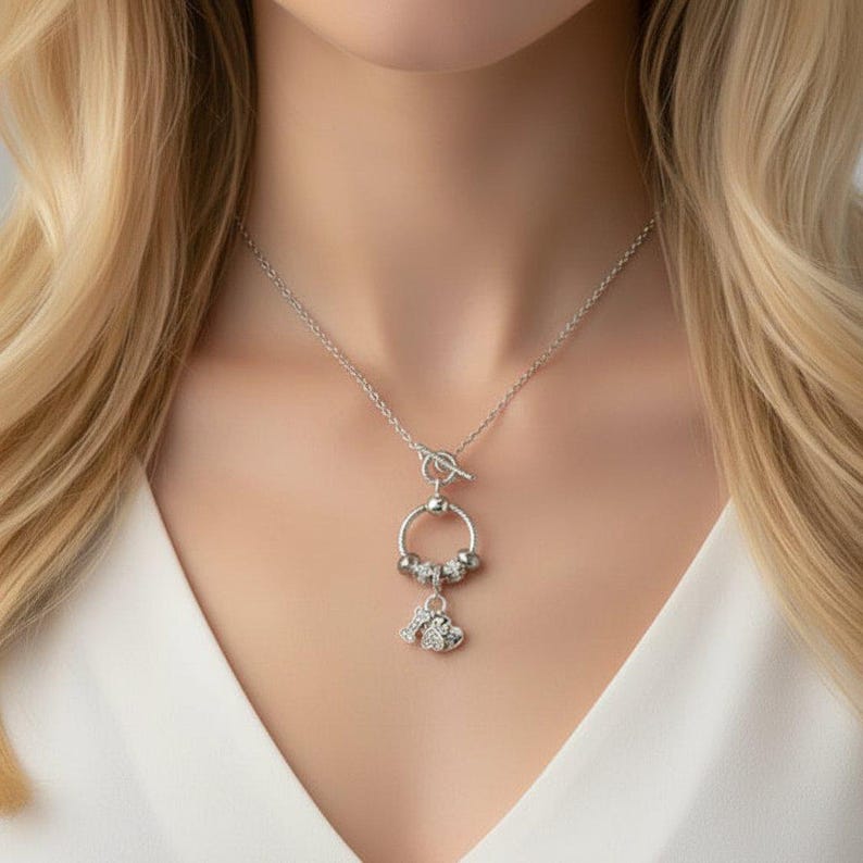 Best Friend Sterling Silver Toggle Charm Necklace, 20 inches - - LadybugfeetDesigns -