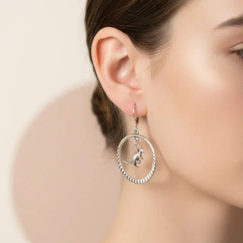 Kangaroo Mama & Joey Leverback Hook Earrings - - LadybugfeetDesigns -