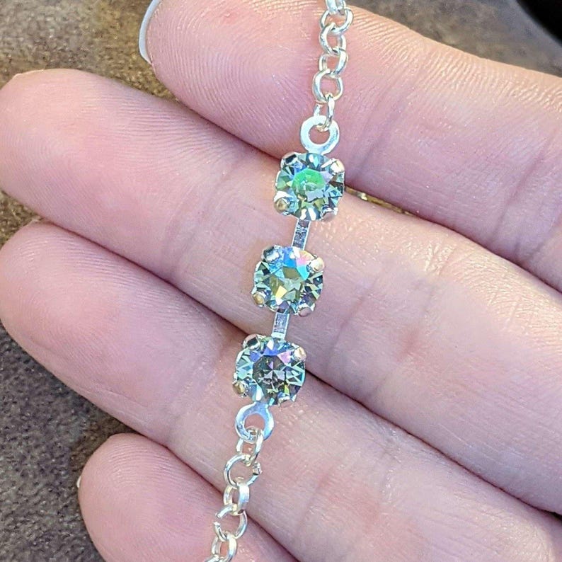 Minimalist Brilliant Three Faceted Crystal Bracelet - - LadybugfeetDesigns -
