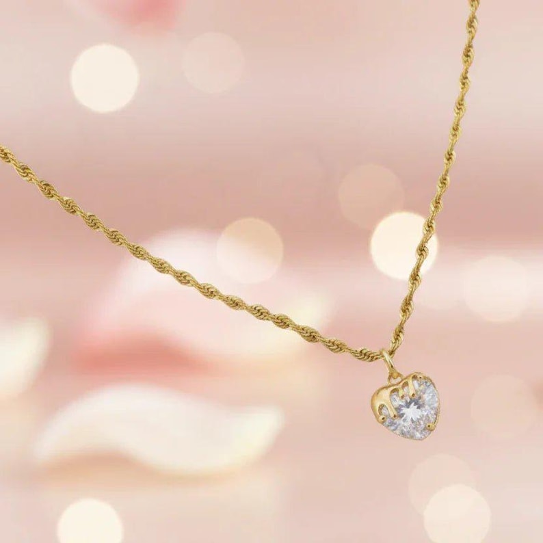 Sparkly Melting Heart necklace, Gold- 20 inch - - LadybugfeetDesigns -
