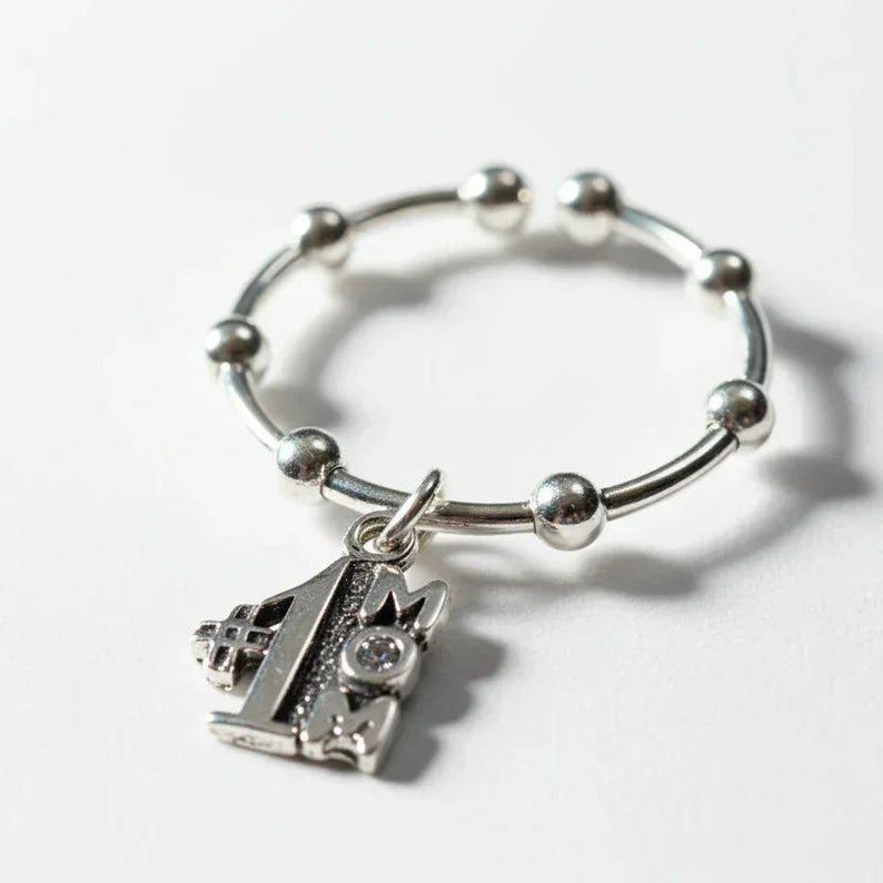 1 Mom Sterling Silver Adjustable Charm Ring - - LadybugfeetDesigns -