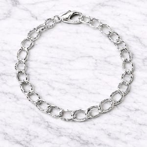 925 Sterling Silver Hammered Oval Link Charm Bracelet Base - D.i.y. - Build Your Charm Bracelet! - - LadybugfeetDesigns -