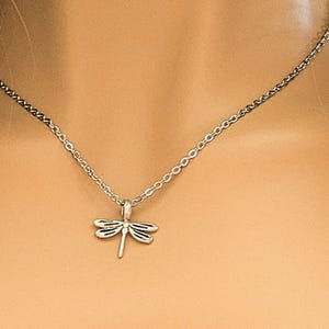Dragonfly Necklace, Silver - 20 inch - - LadybugfeetDesigns -