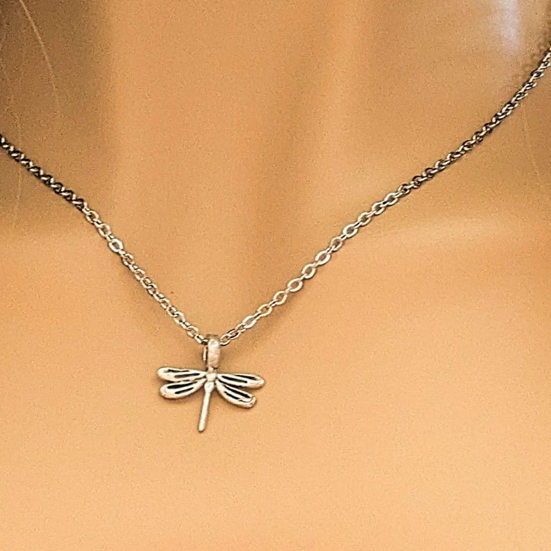 Dragonfly Necklace, Silver - 20 inch - - LadybugfeetDesigns -