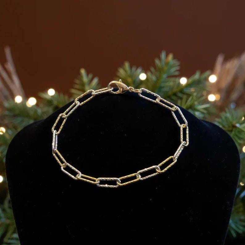 Two Tone Diamond Cut Paperclip Chain Bracelet - - LadybugfeetDesigns -