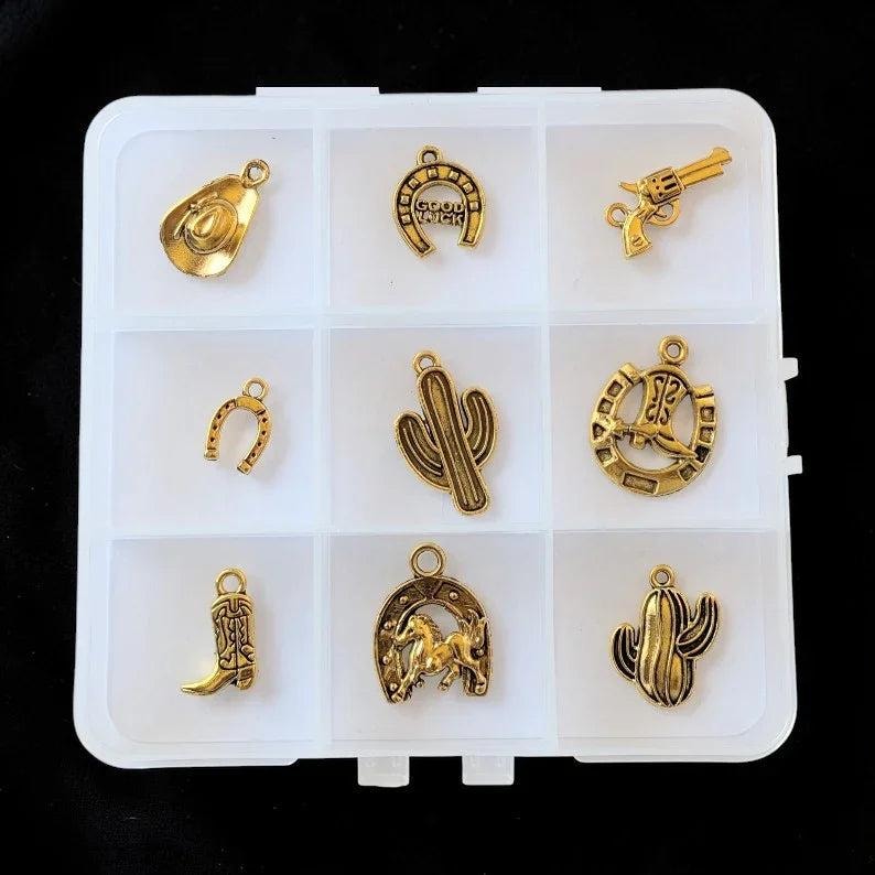 Wild West Themed Charm Box - 9 pc., Gold - - LadybugfeetDesigns -