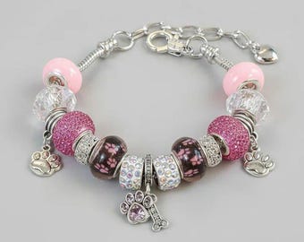 Dog Paw European Perlenarmband - Silber