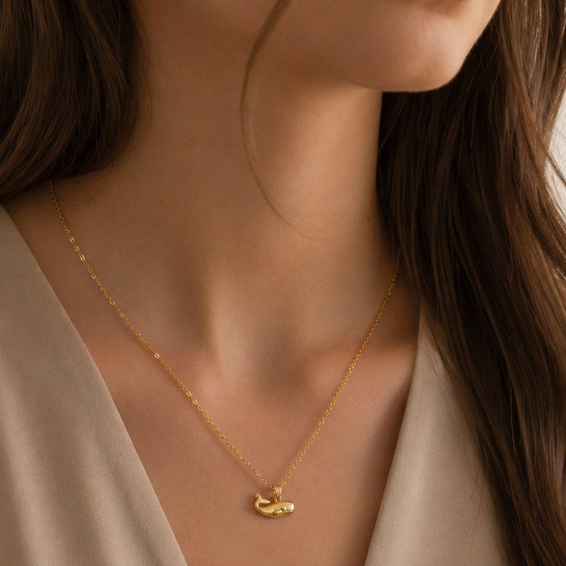 Whale necklace, Gold - 20 inch - - LadybugfeetDesigns -