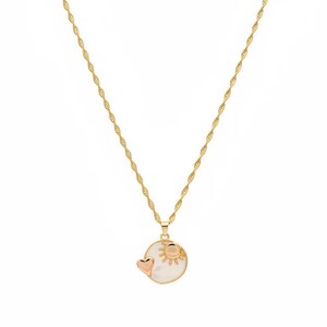 Pearl Shell Heart Sun necklace, Gold- 20 inch - - LadybugfeetDesigns -