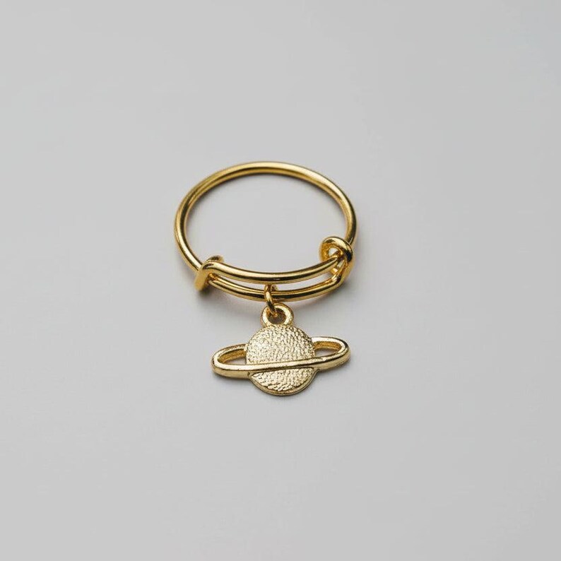 Celestial Saturn Expandable Charm Ring - Gold - - LadybugfeetDesigns -