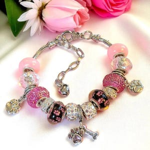 Dog Paw European beaded bracelet - Silver - - LadybugfeetDesigns -