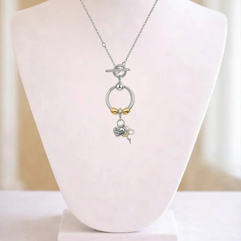 Friends Forever Sunflower Sterling Silver Toggle Charm Necklace, 20 inches - - LadybugfeetDesigns -