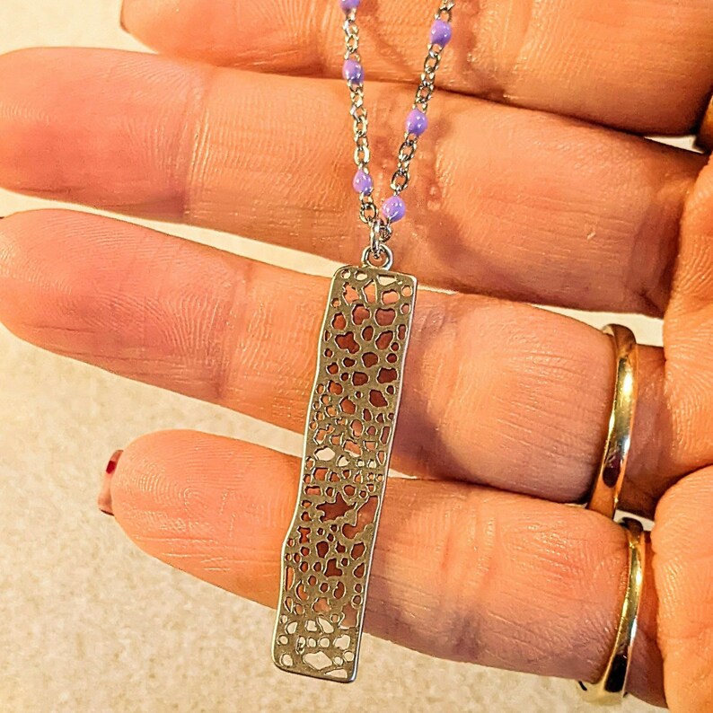 Silver Tag Crystal Bead Necklace, 20 inch - - LadybugfeetDesigns -