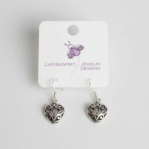 Puffy Heart Filigree Dangle earrings - - LadybugfeetDesigns -