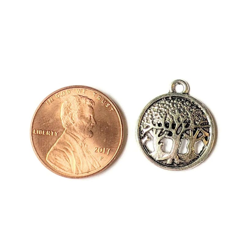 Silver Forest of Life Disc Charm - - LadybugfeetDesigns -