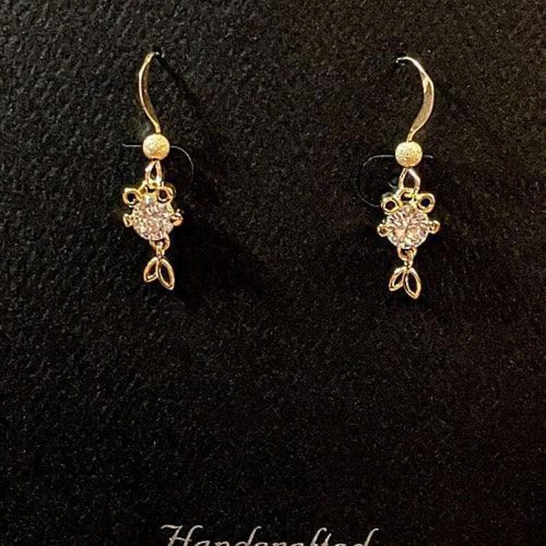 14K Gold CZ Goldfish Koi dangle earrings - - LadybugfeetDesigns -