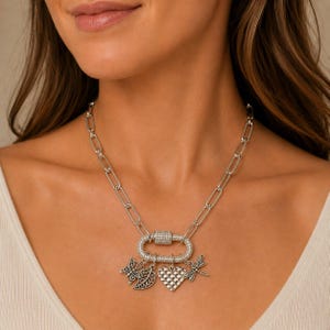 Nature & Love Carabiner Necklace, Silver - Adjusts up to 20 inches - - LadybugfeetDesigns -