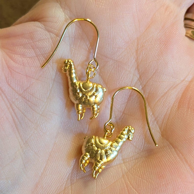 Alpaca/llama Hook Earrings, Gold - - LadybugfeetDesigns -