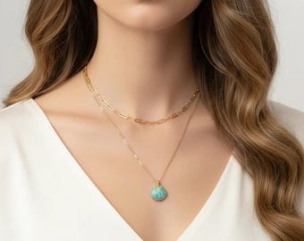 Blue Scallop Shell necklace set, Gold