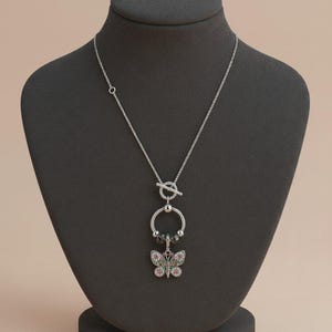 Butterfly Sterling Silver Toggle Charm Necklace, 20 inches - - LadybugfeetDesigns -