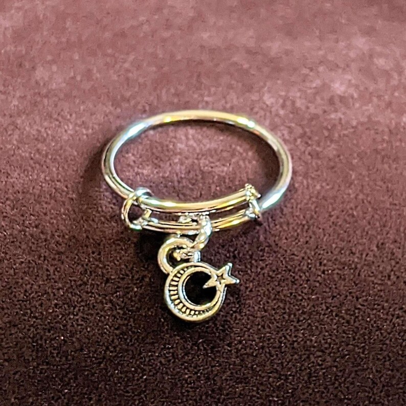 Moon Star Expandable Charm Ring - - LadybugfeetDesigns -