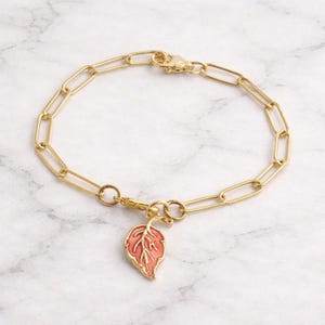 Autumn Leaf Gold Paperclip Chain Bracelet - - LadybugfeetDesigns -