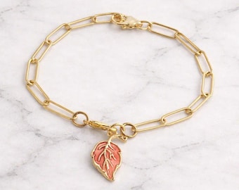 Autumn Leaf Paperclip Chain Bracelet, Gold