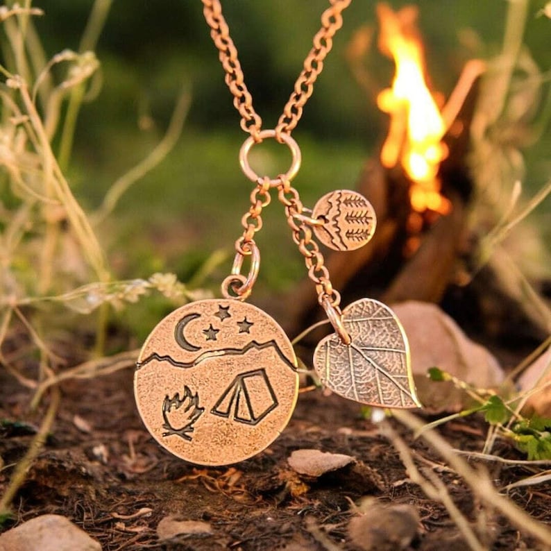 Camping Copper Charm Keeper Necklace, 18-24 inch - - LadybugfeetDesigns -