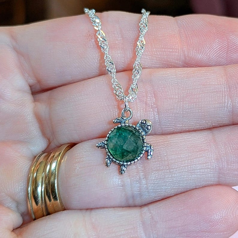 Multi Faceted CZ Turtle Necklace, Sterling Silver - 20 inch - - LadybugfeetDesigns -
