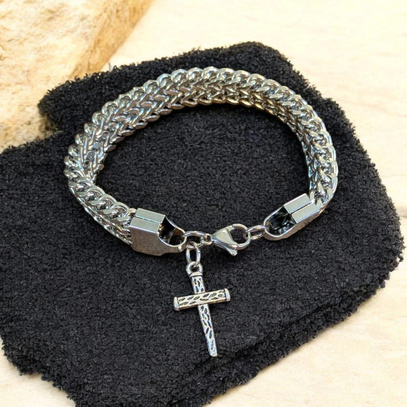Men's Stainless Steel Cross bracelet II - - LadybugfeetDesigns -