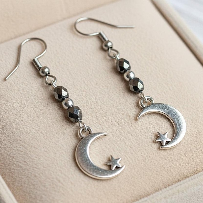 Crescent Moon Crystal Earrings - - LadybugfeetDesigns -
