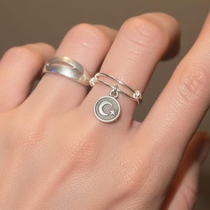 Crescent Moon Star Charm Ring - - LadybugfeetDesigns -