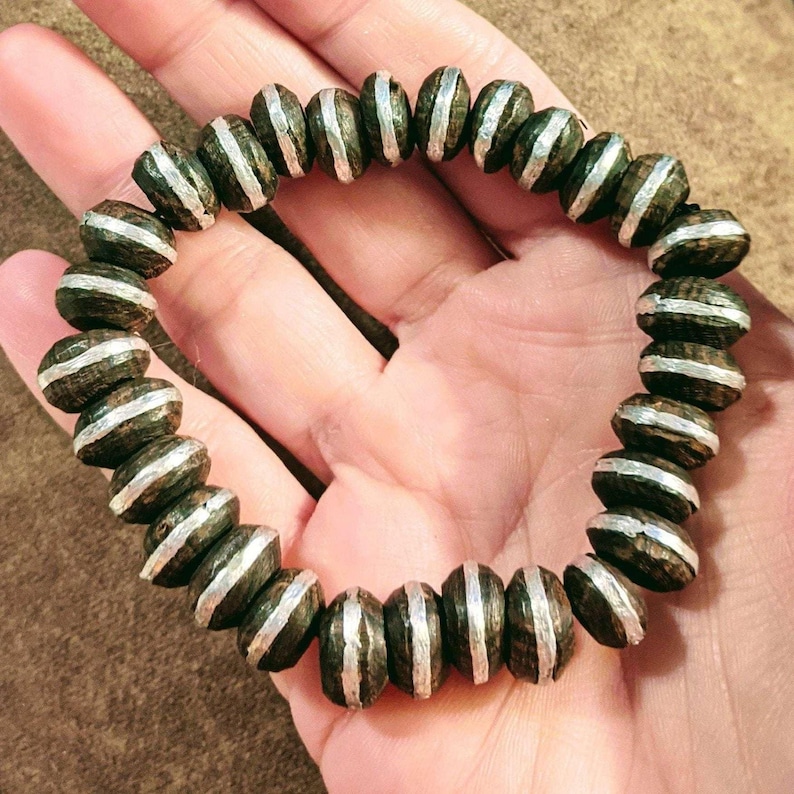 Ebony Wood Bead Stretch bracelet - - LadybugfeetDesigns -