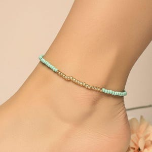 Beaded Stretch Cord Anklet-Turquoise Champagne