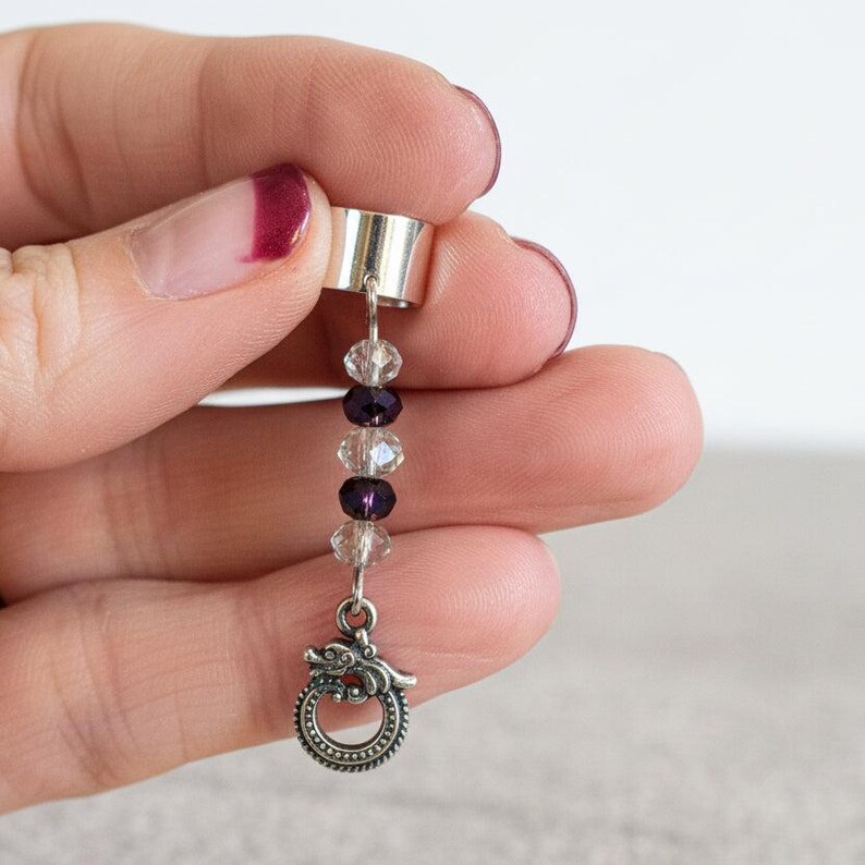 Silver Dragon Crystal Ear Cuff - - LadybugfeetDesigns -
