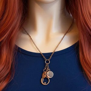 Crescent Moon Copper Charm Keeper Necklace, 18-24 inch - - LadybugfeetDesigns -