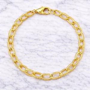 24K Gold Filled Textured Oval Link Charm Bracelet Base - D.i.y. - Build Your Charm Bracelet!