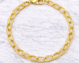 Base per bracciale con ciondolo a maglie ovali testurizzate riempito in oro 24K - Fai da te - Crea il tuo braccialetto con ciondolo!