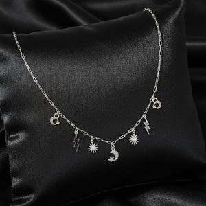 Celestial Multi Charm Link Necklace, .925 Sterling Silver - 20 inch - - LadybugfeetDesigns -