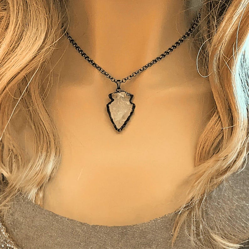 White Quartz Crystal Arrowhead necklace, 18- 24 inch - - LadybugfeetDesigns -