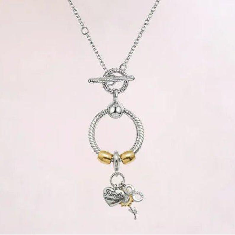 Friends Forever Sunflower Sterling Silver Toggle Charm Necklace, 20 inches - - LadybugfeetDesigns -