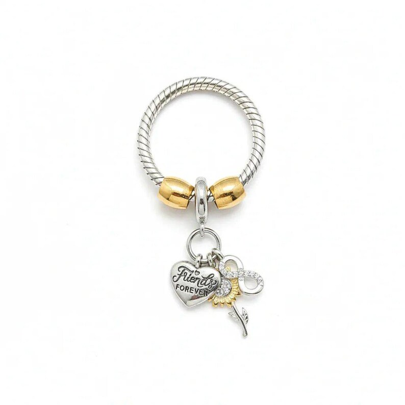 Friends Forever Sunflower Sterling Silver Toggle Charm Necklace, 20 inches - - LadybugfeetDesigns -