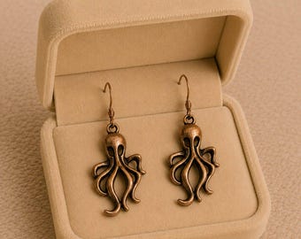 Octopus dangle earrings, Copper/Rose Gold