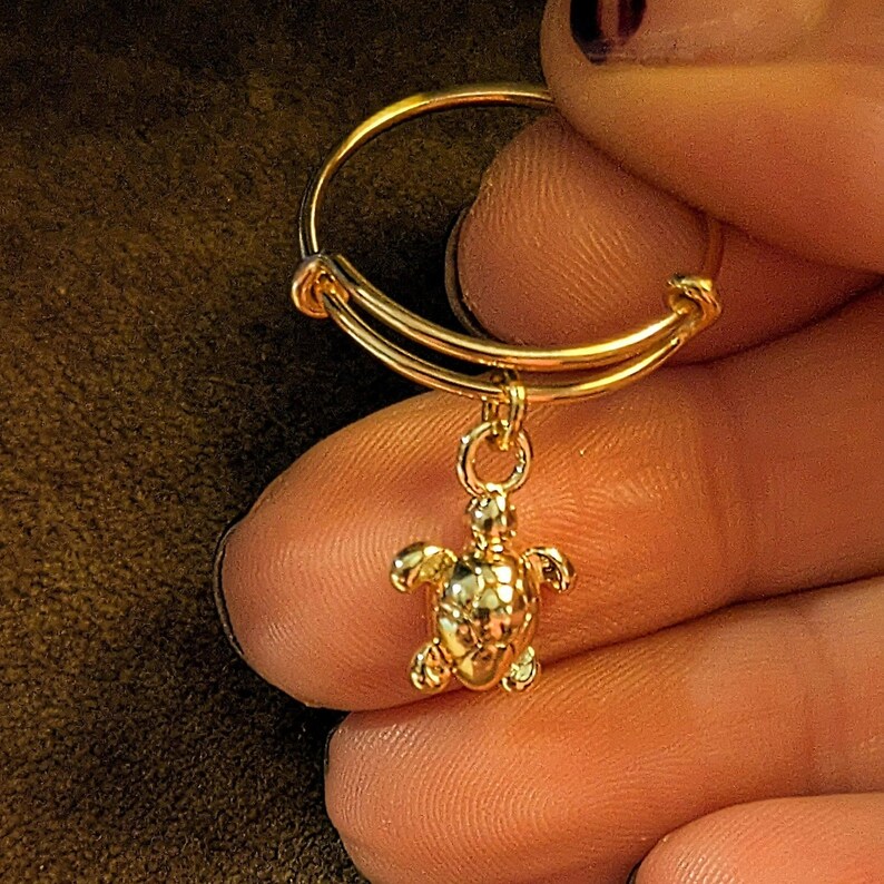 Sea Turtle Expandable Charm Ring - Gold - - LadybugfeetDesigns -
