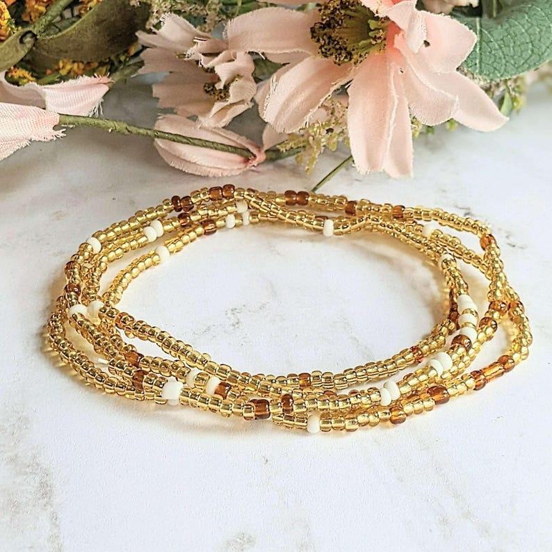 Beaded Stretch Cord Anklet-Beach Tan - - LadybugfeetDesigns -